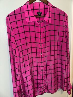 J. Crew Hot Pink Button-Up Shirt with Black Windowpane women’s XL